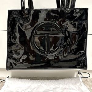 Telfar Medium Black Patent Shopping Bag - Like New